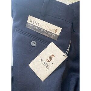 Vtg NWT Levis Slates Mens 38x29 Navy Blue Worsted Wool Blend Slacks Made In USA